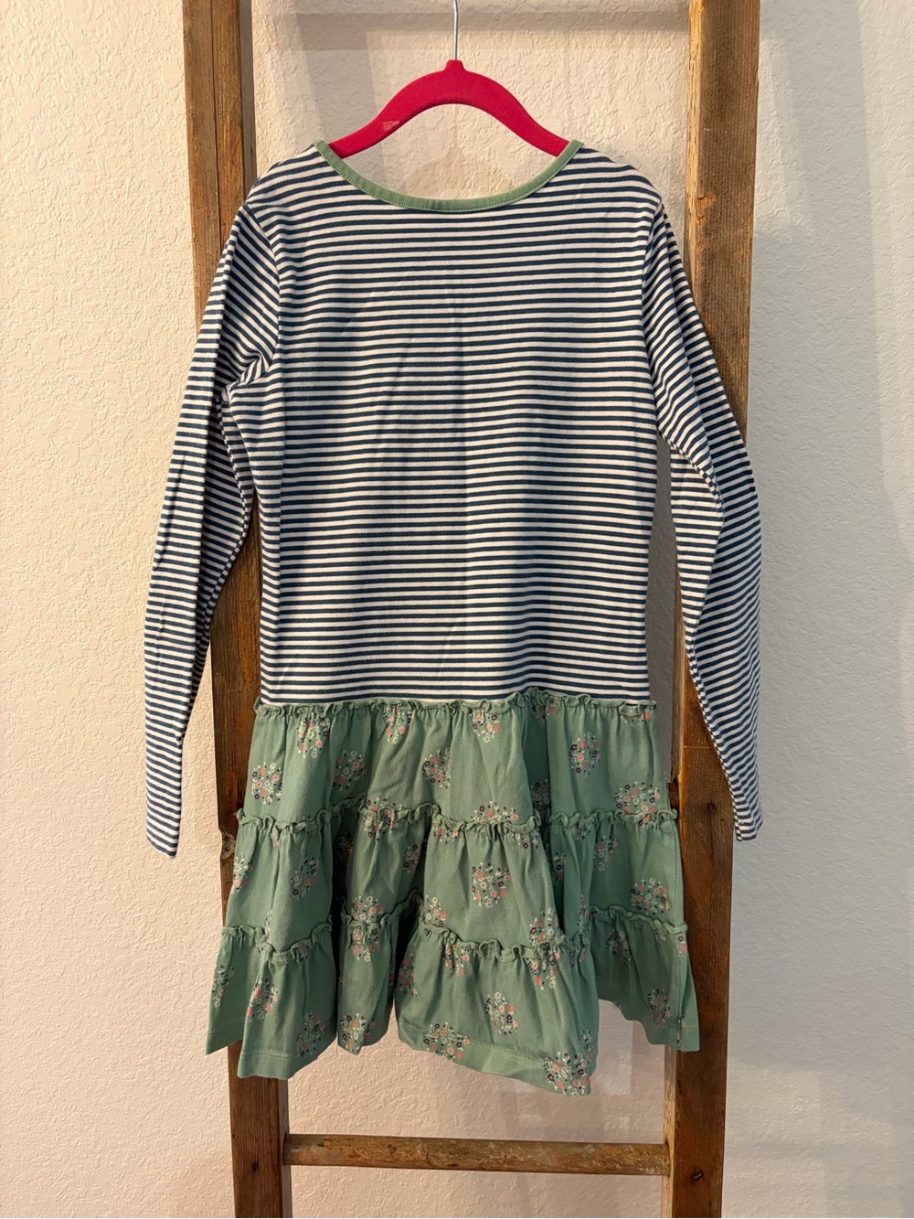 Hanna Andersson Blue Stripe Top with Green Floral Ruffle Skirt - Picture 2 of 3